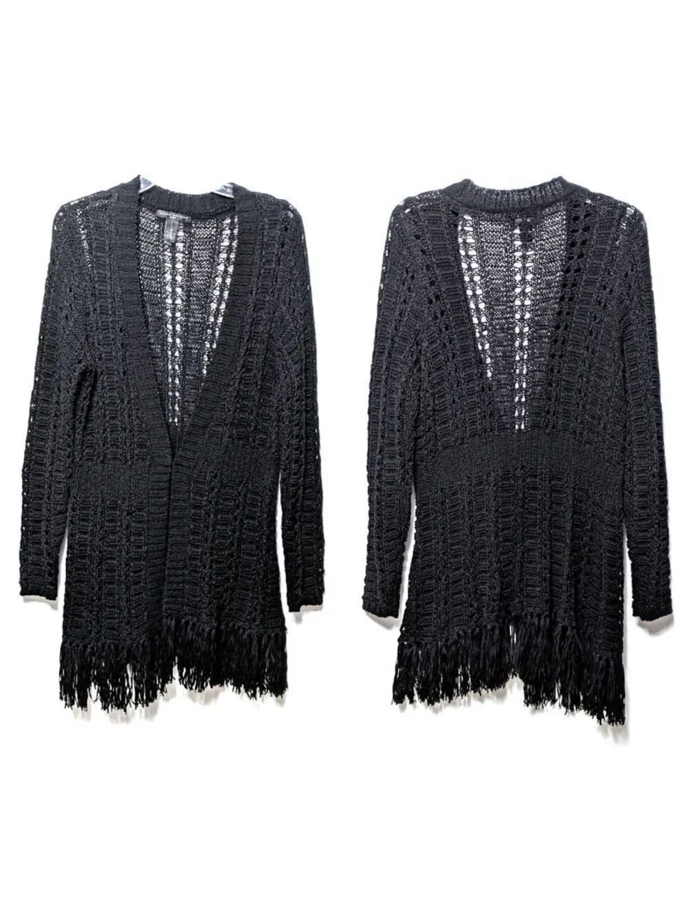 NWOT ELENA SOLANO Open Knit Fringe Cardigan 1X
